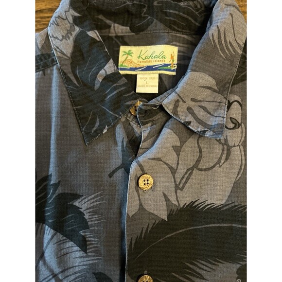 Kahala Maui Jim Hawaiian Shirt Mens Size Large Black Gray Button Up 100% Silk - Picture 3 of 4